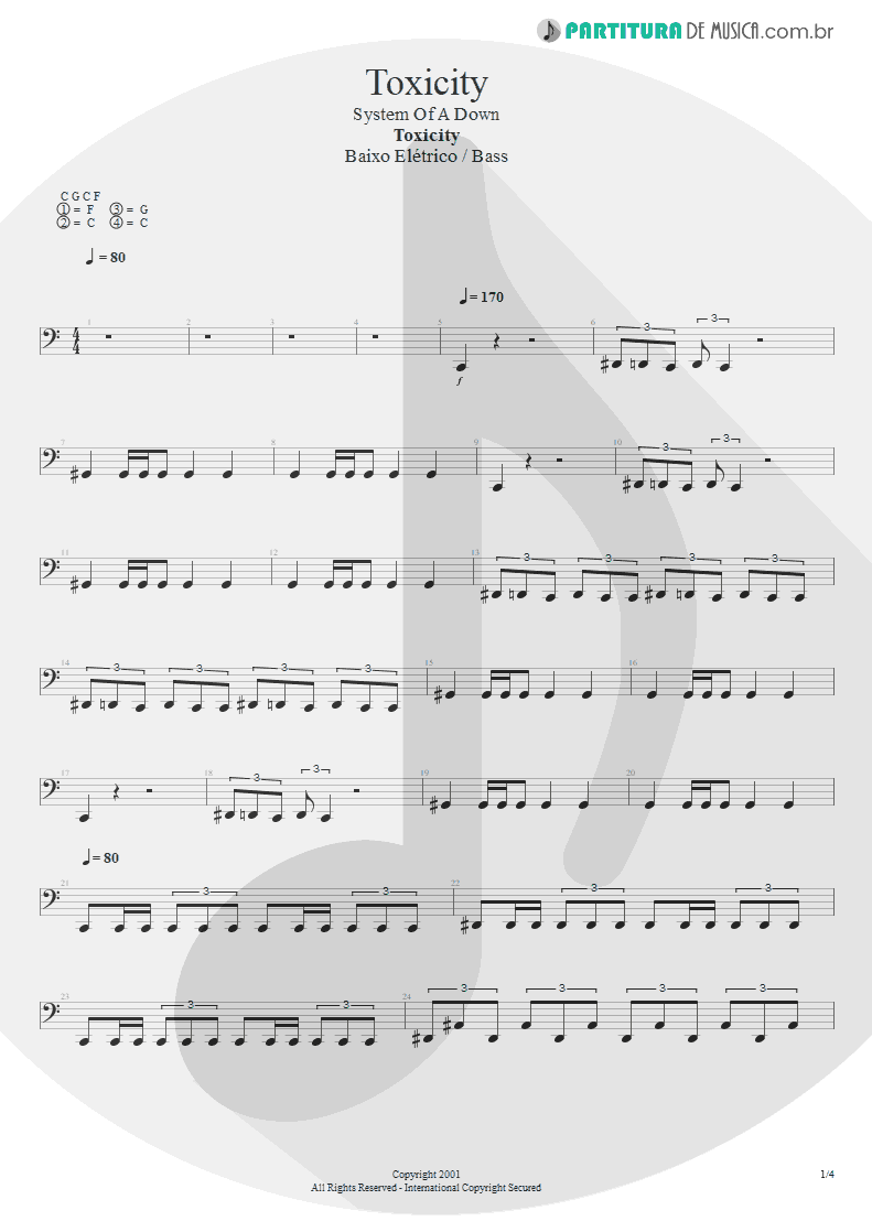 Partitura de musica de Baixo Elétrico - Toxicity | System Of A Down | Toxicity 2001 - pag 1