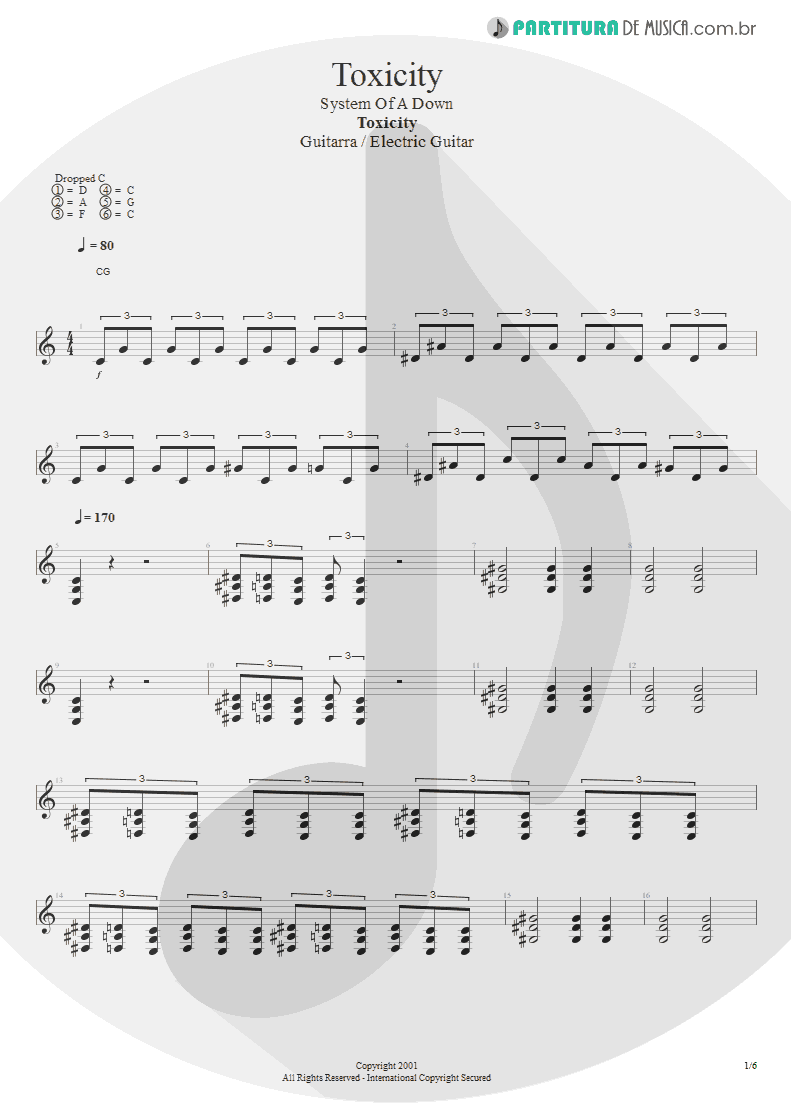 Partitura de musica de Guitarra Elétrica - Toxicity | System Of A Down | Toxicity 2001 - pag 1