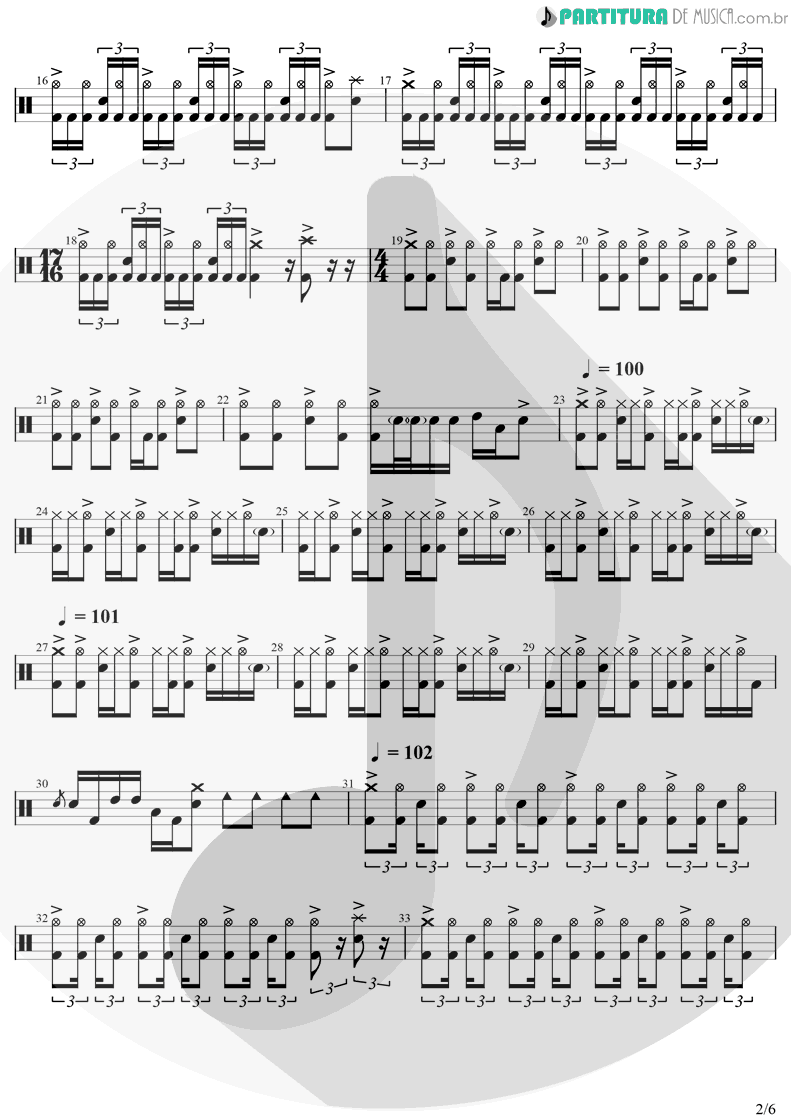 Partitura de musica de Bateria - BYOB | System Of A Down | Mezmerize 2005 - pag 2