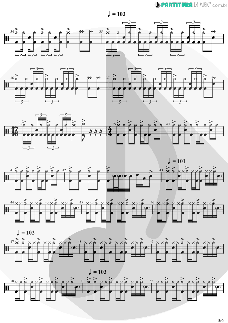 Partitura de musica de Bateria - BYOB | System Of A Down | Mezmerize 2005 - pag 3