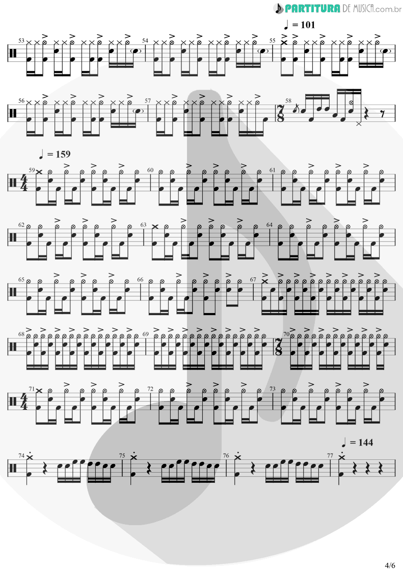 Partitura de musica de Bateria - BYOB | System Of A Down | Mezmerize 2005 - pag 4