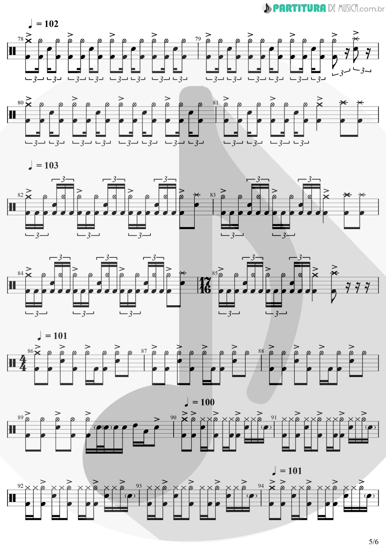 Partitura de musica de Bateria - BYOB | System Of A Down | Mezmerize 2005 - pag 5