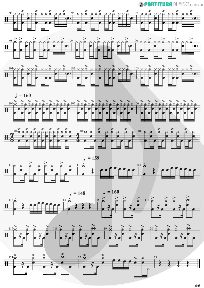 Partitura de musica de Bateria - BYOB | System Of A Down | Mezmerize 2005 - pag 6