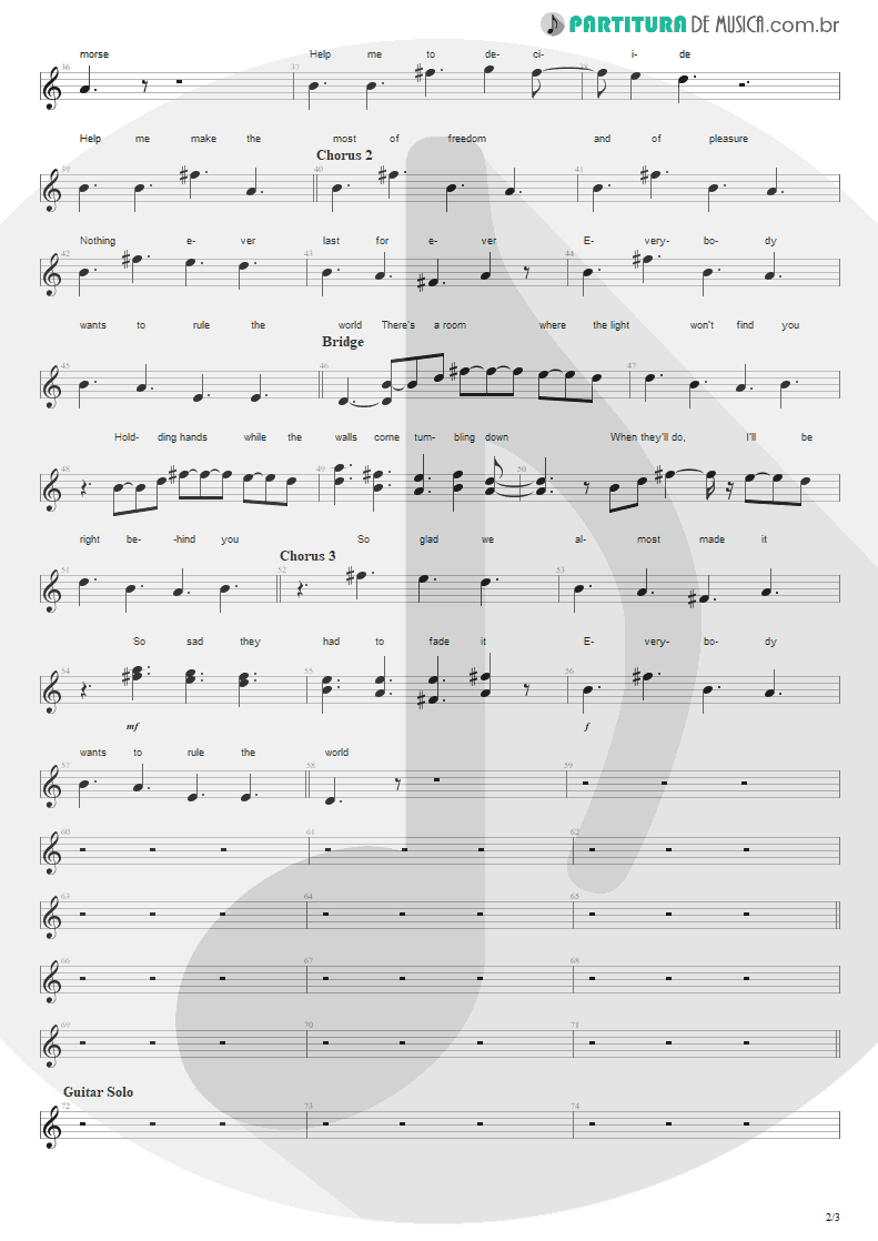 Partitura de musica de Canto - Everybody Wants To Rule The World | Tears for Fears | Songs from the Big Chair 1985 - pag 2