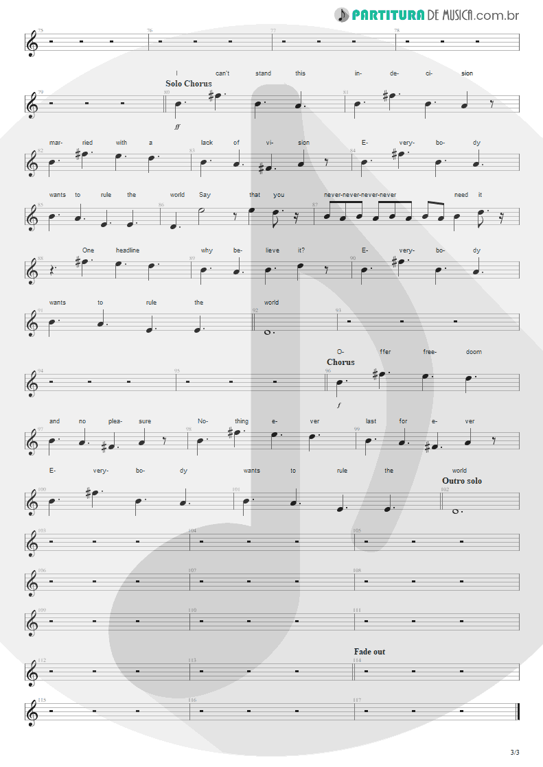 Partitura de musica de Canto - Everybody Wants To Rule The World | Tears for Fears | Songs from the Big Chair 1985 - pag 3