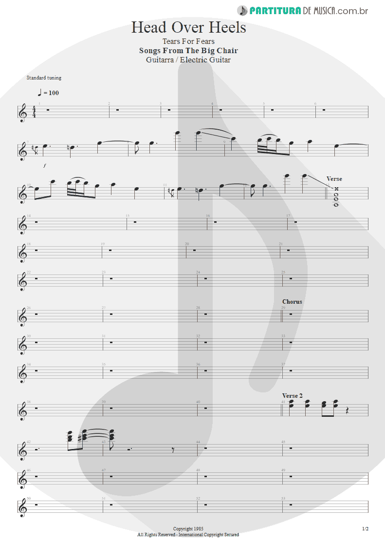 Partitura de musica de Guitarra Elétrica - Head Over Heels | Tears for Fears | Songs from the Big Chair 1985 - pag 1