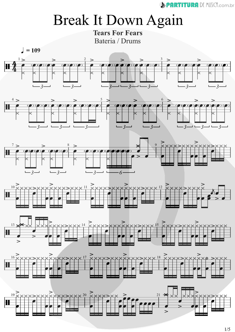 Partitura de musica de Bateria - Break It Down Again | Tears for Fears | Elemental 1993 - pag 1