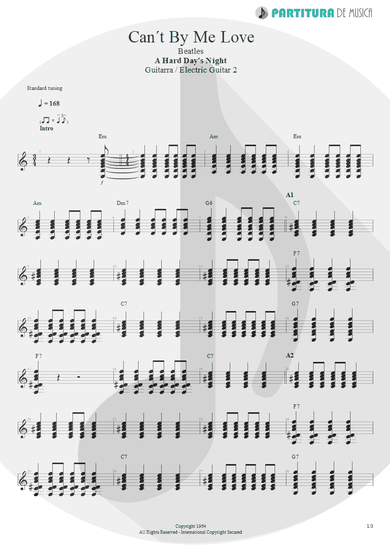 Partitura de musica de Guitarra Elétrica - Can´t Buy Me Love | The Beatles | A Hard Day's Night 1964 - pag 1