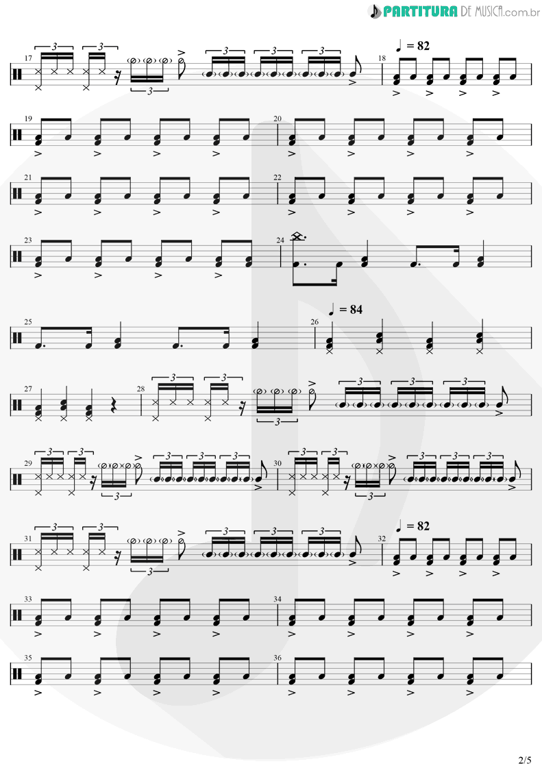 Partitura de musica de Bateria - Come Together | The Beatles | Abbey Road 1969 - pag 2