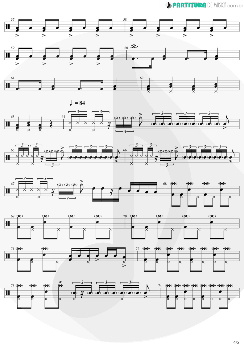 Partitura de musica de Bateria - Come Together | The Beatles | Abbey Road 1969 - pag 4