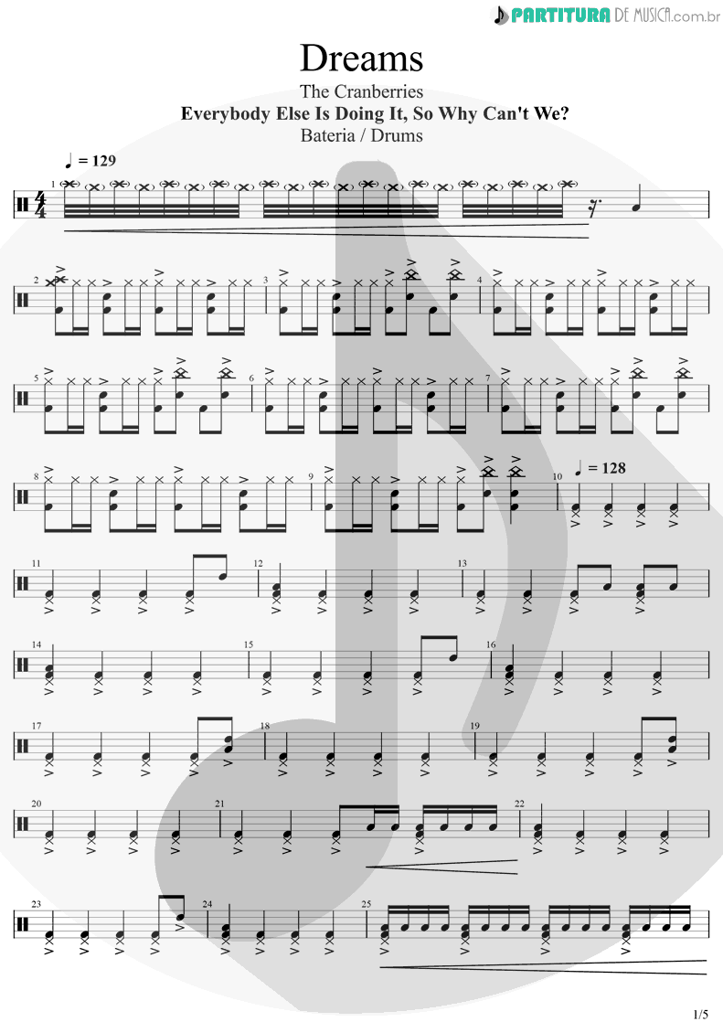 Partitura de musica de Bateria - Dreams | The Cranberries | Everybody Else Is Doing It, So Why Can't We? 1993 - pag 1