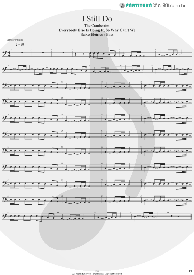 Partitura de musica de Baixo Elétrico - I Still Do | The Cranberries | Everybody Else Is Doing It, So Why Can't We? 1993 - pag 1