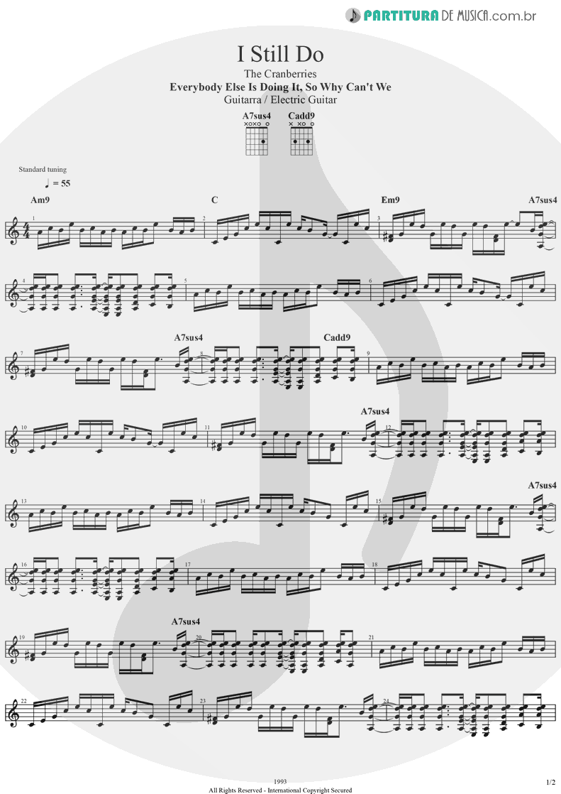 Partitura de musica de Guitarra Elétrica - I Still Do | The Cranberries | Everybody Else Is Doing It, So Why Can't We? 1993 - pag 1