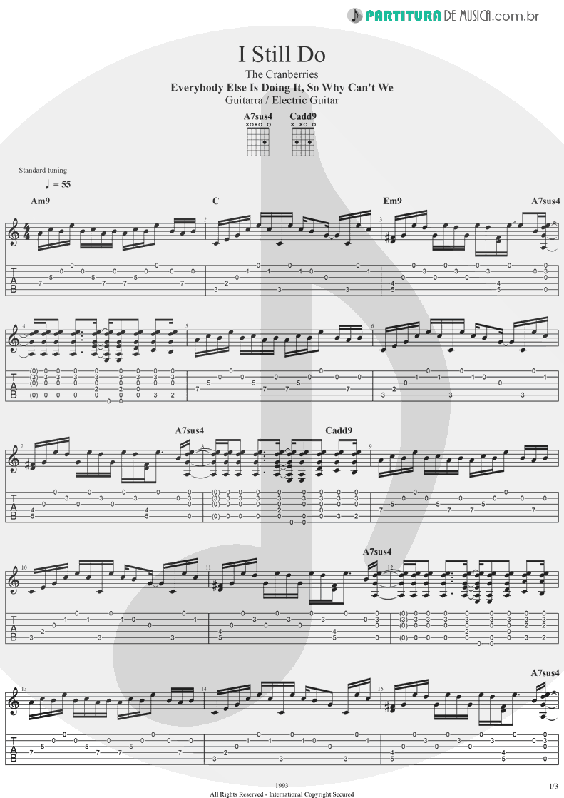 Tablatura + Partitura de musica de Guitarra Elétrica - I Still Do | The Cranberries | Everybody Else Is Doing It, So Why Can't We? 1993 - pag 1