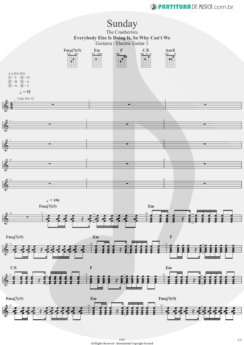 Partitura de musica de Guitarra Elétrica - Sunday | The Cranberries | Everybody Else Is Doing It, So Why Can't We? 1993 - pag 1