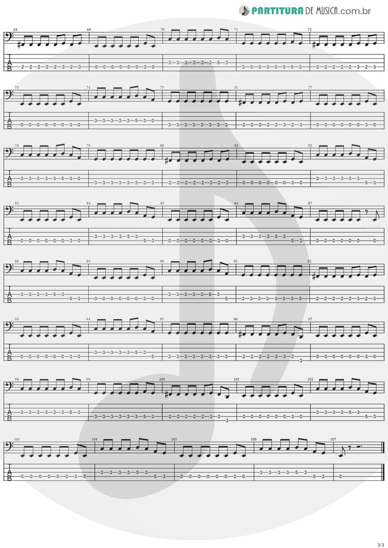 Tablatura + Partitura de musica de Baixo Elétrico - Zombie | The Cranberries | No Need to Argue 1994 - pag 3