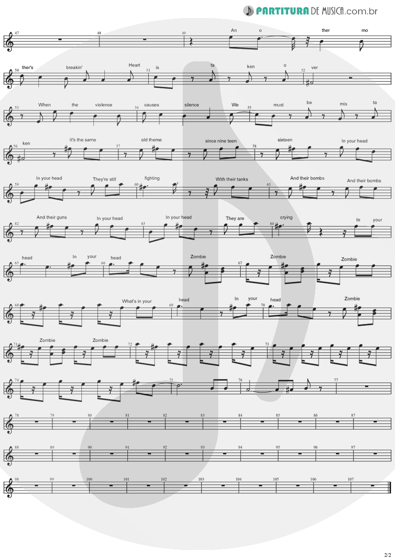 Partitura de musica de Canto - Zombie | The Cranberries | No Need to Argue 1994 - pag 2