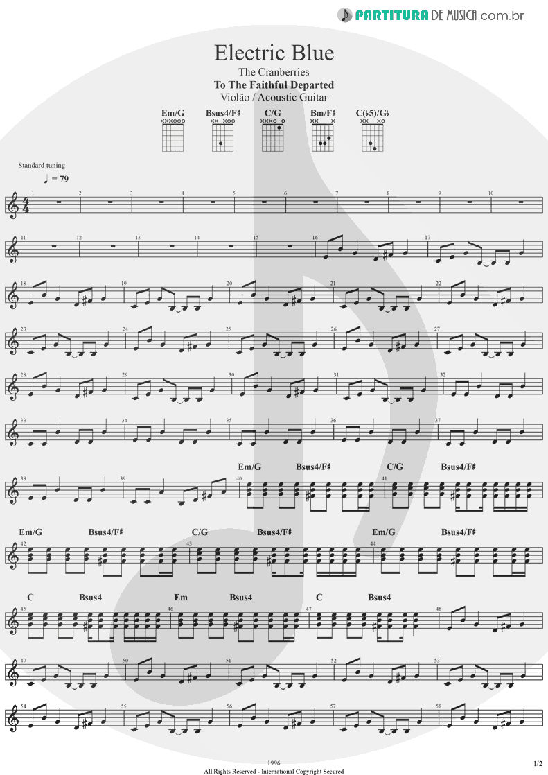 Partitura de musica de Violão - Electric Blue | The Cranberries | To the Faithful Departed 1996 - pag 1