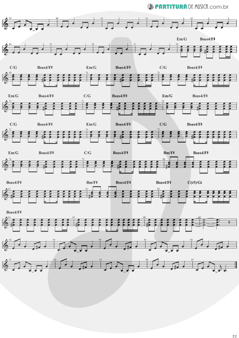 Partitura de musica de Violão - Electric Blue | The Cranberries | To the Faithful Departed 1996 - pag 2