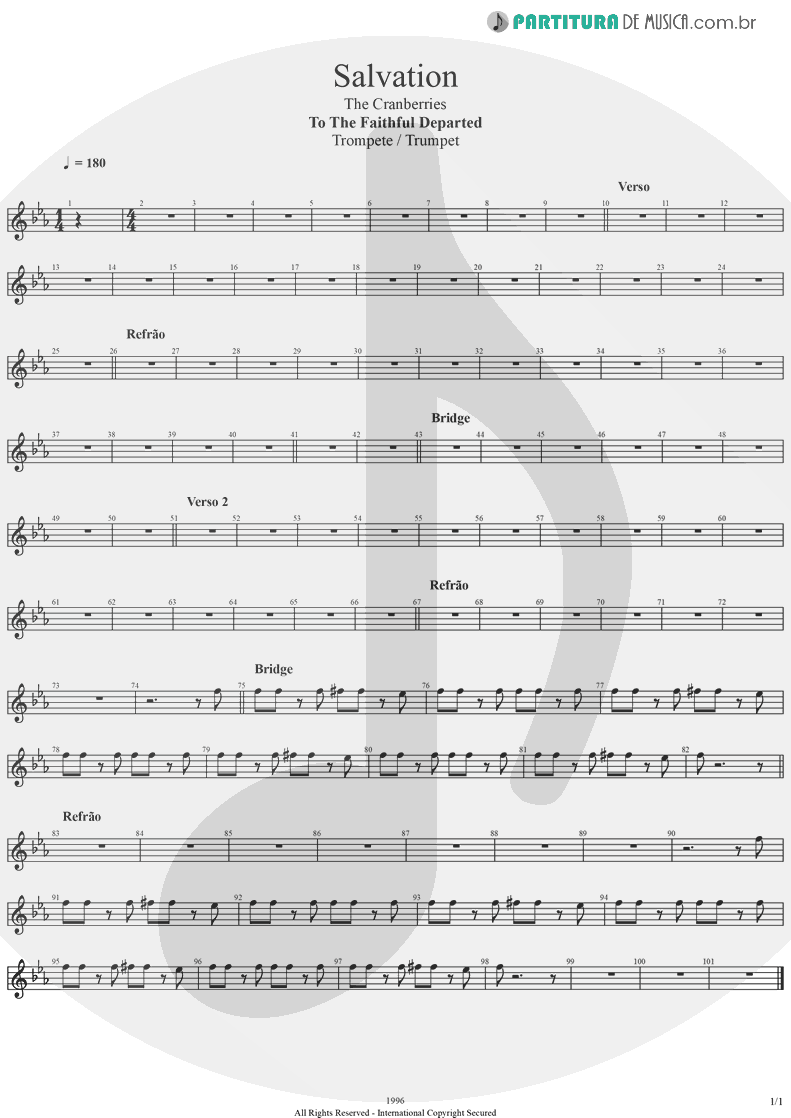 Partitura de musica de Trompete - Salvation | The Cranberries | To the Faithful Departed 1996 - pag 1