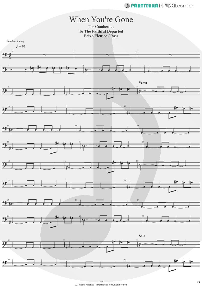 Partitura de musica de Baixo Elétrico - When You're Gone | The Cranberries | To the Faithful Departed 1996 - pag 1