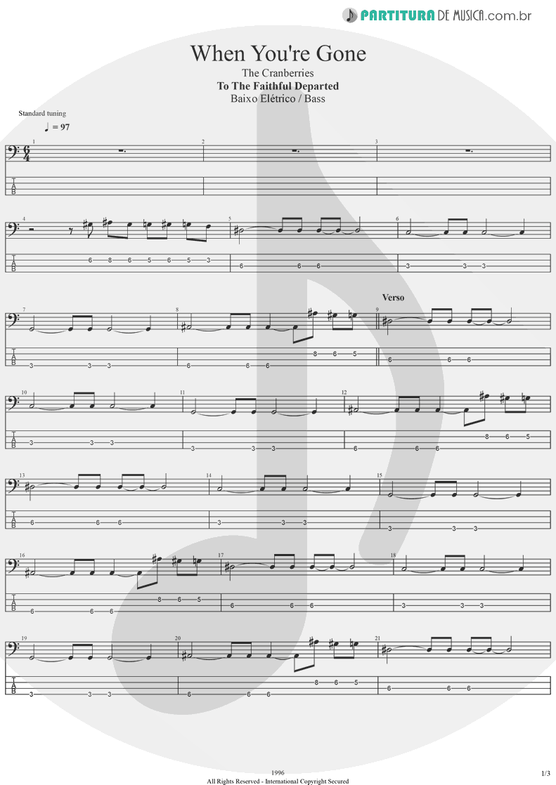 Tablatura + Partitura de musica de Baixo Elétrico - When You're Gone | The Cranberries | To the Faithful Departed 1996 - pag 1