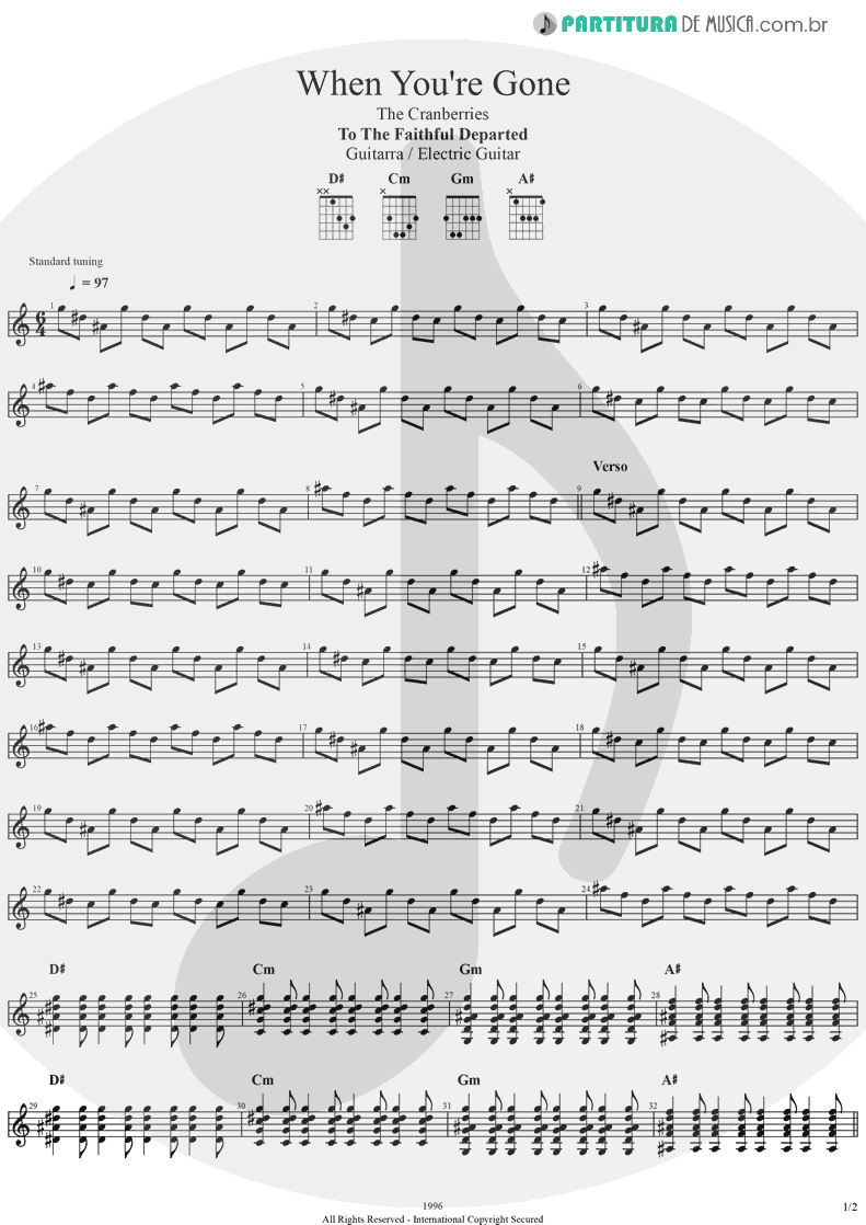 Partitura de musica de Guitarra Elétrica - When You're Gone | The Cranberries | To the Faithful Departed 1996 - pag 1