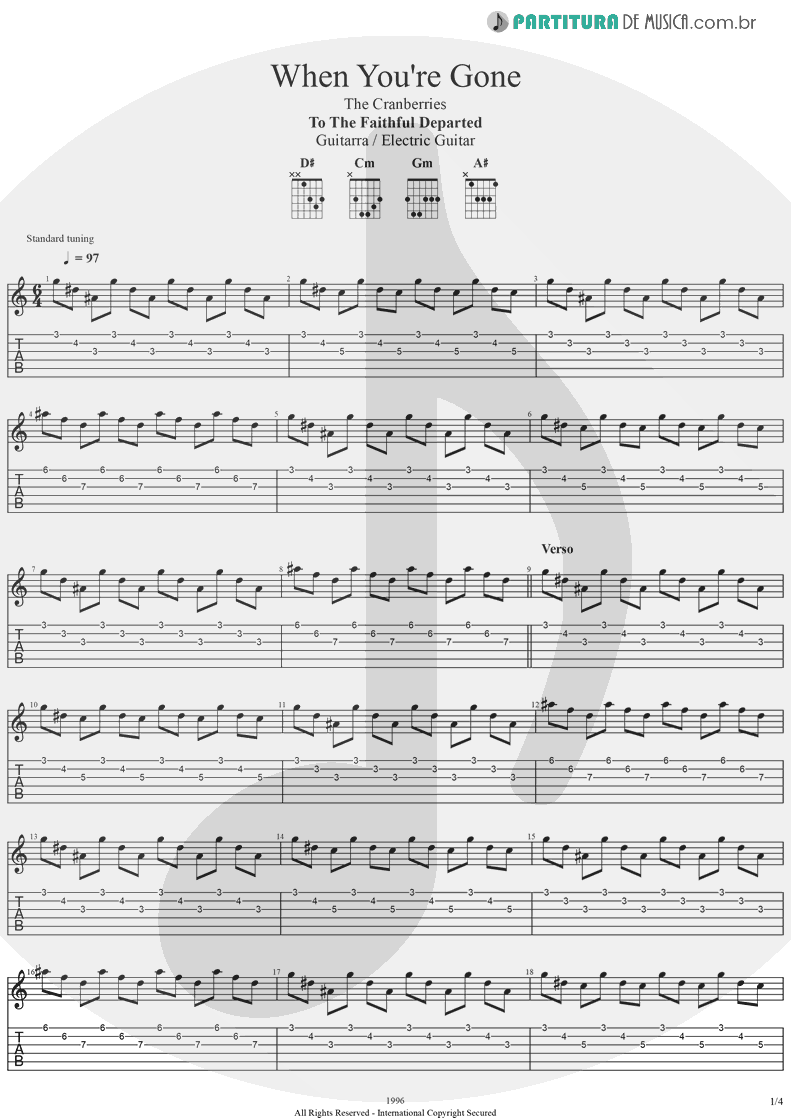 Tablatura + Partitura de musica de Guitarra Elétrica - When You're Gone | The Cranberries | To the Faithful Departed 1996 - pag 1