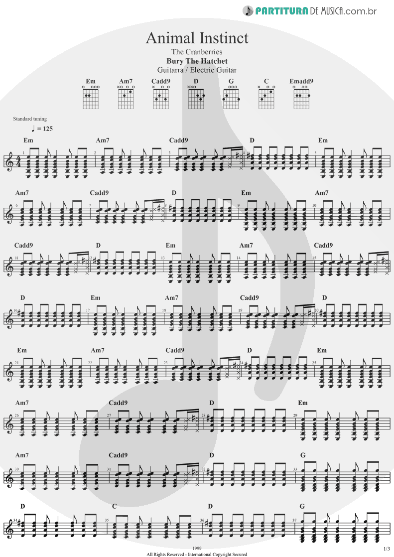 Partitura de musica de Guitarra Elétrica - Animal Instinct | The Cranberries | Bury the Hatchet 1999 - pag 1