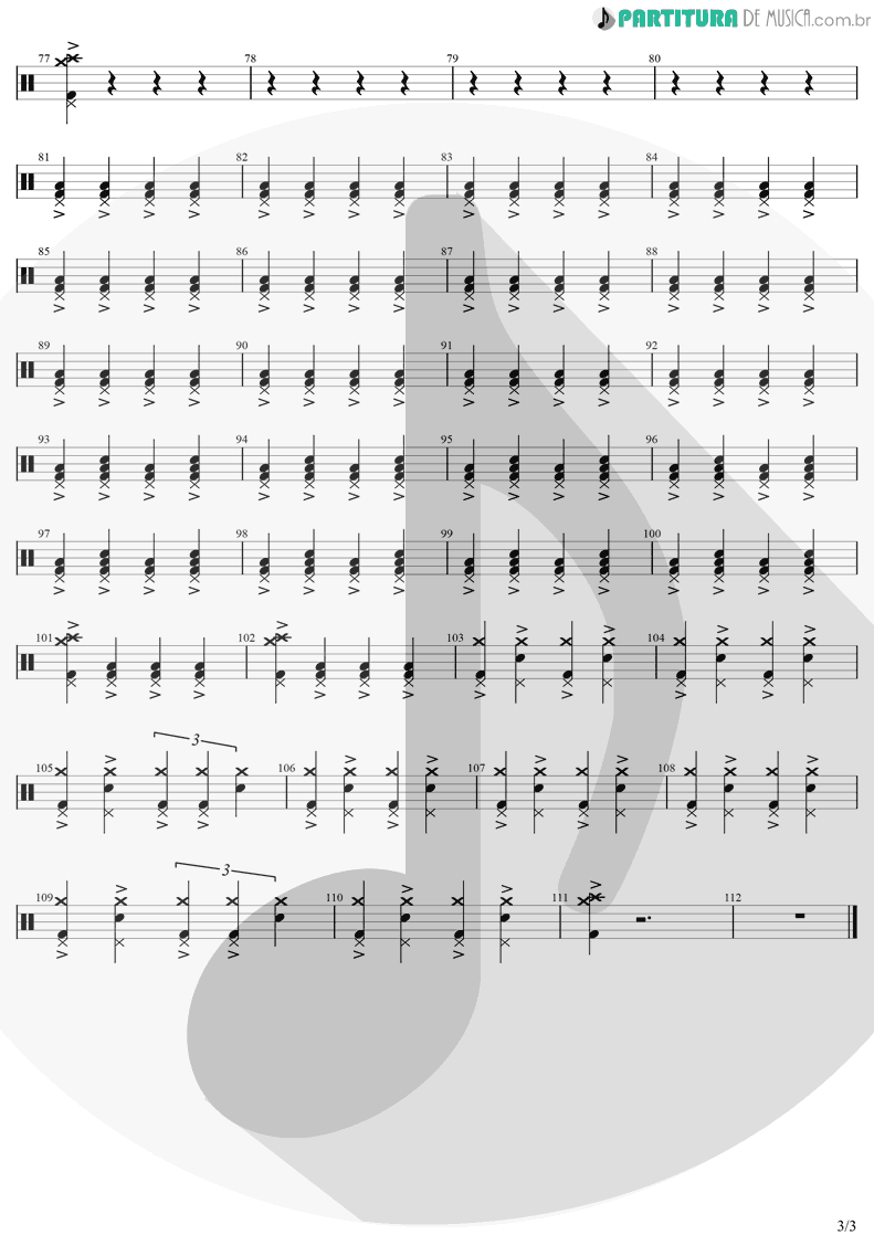 Partitura de musica de Bateria - Seven Nation Army | The White Stripes | Elephant 2003 - pag 3