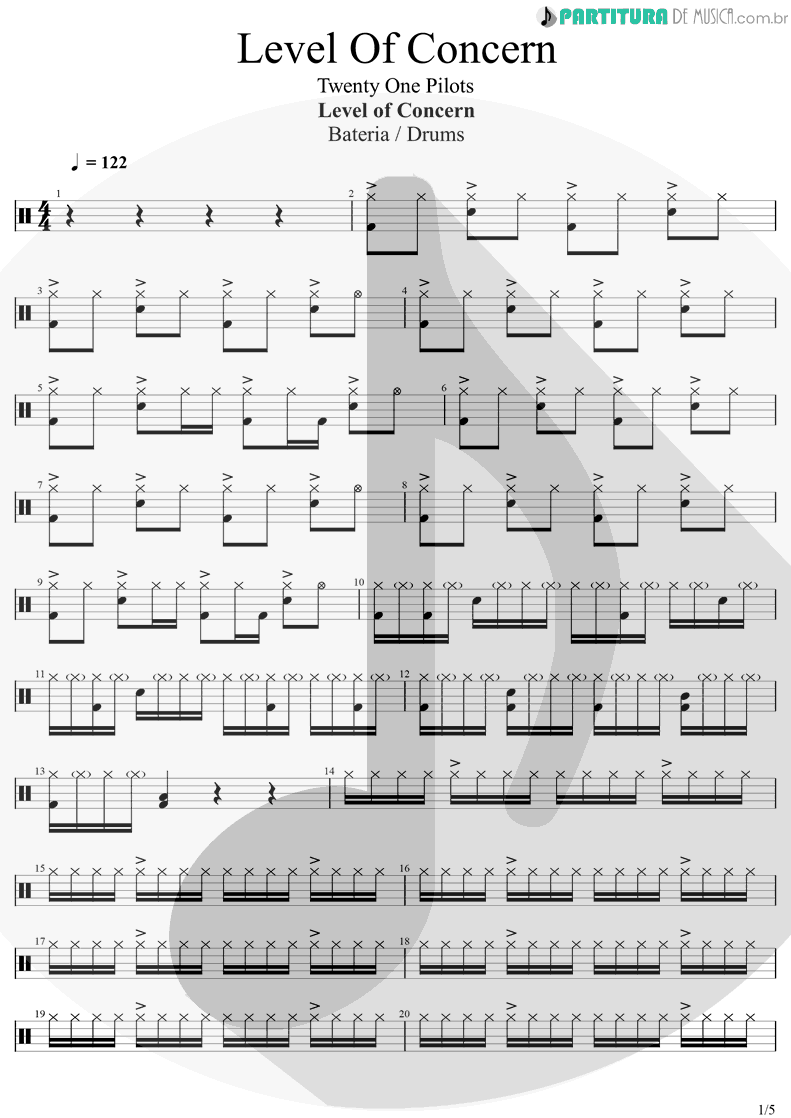 Partitura de musica de Bateria - Level Of Concern | Twenty One Pilots | Level Of Concern 2020 - pag 1