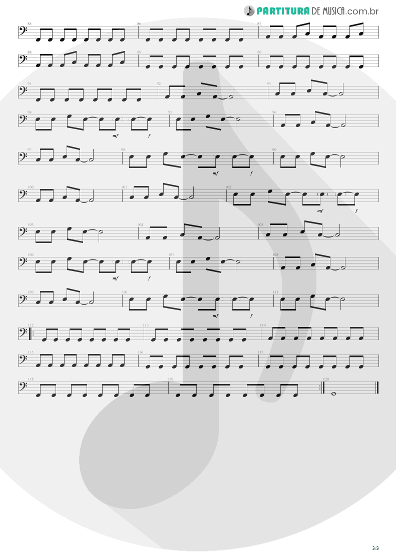 Partitura de musica de Baixo Elétrico - New Years Day | U2 | War 1983 - pag 3