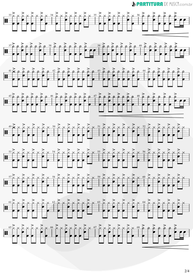 Partitura de musica de Bateria - New Year's Day | U2 | War 1983 - pag 2