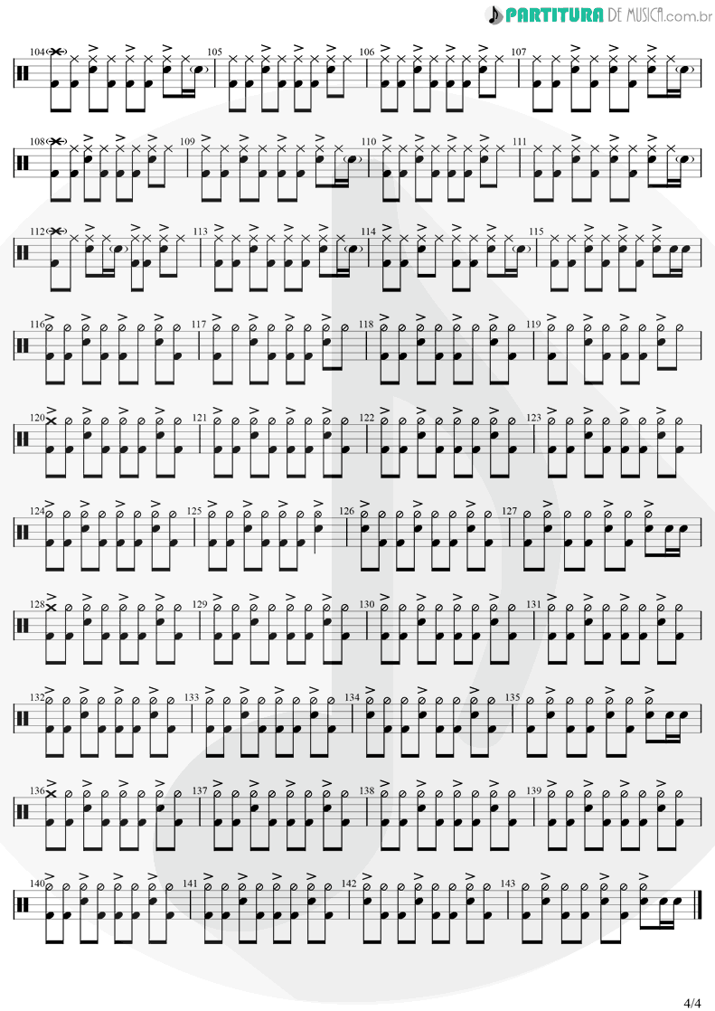 Partitura de musica de Bateria - New Year's Day | U2 | War 1983 - pag 4