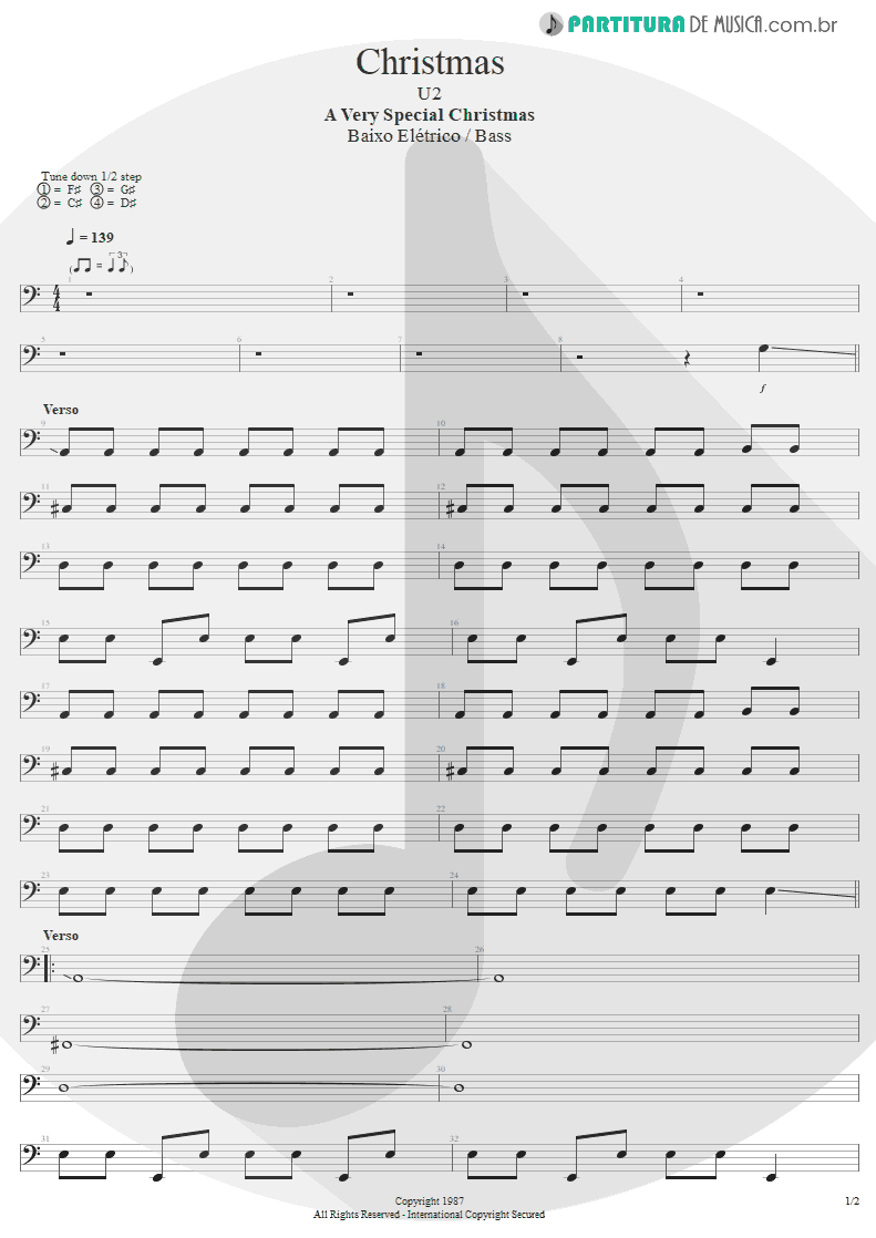 Partitura de musica de Baixo Elétrico - Christmas | U2 | A Very Special Christmas 1987 - pag 1