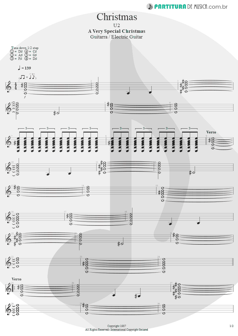 Partitura de musica de Guitarra Elétrica - Christmas | U2 | A Very Special Christmas 1987 - pag 1