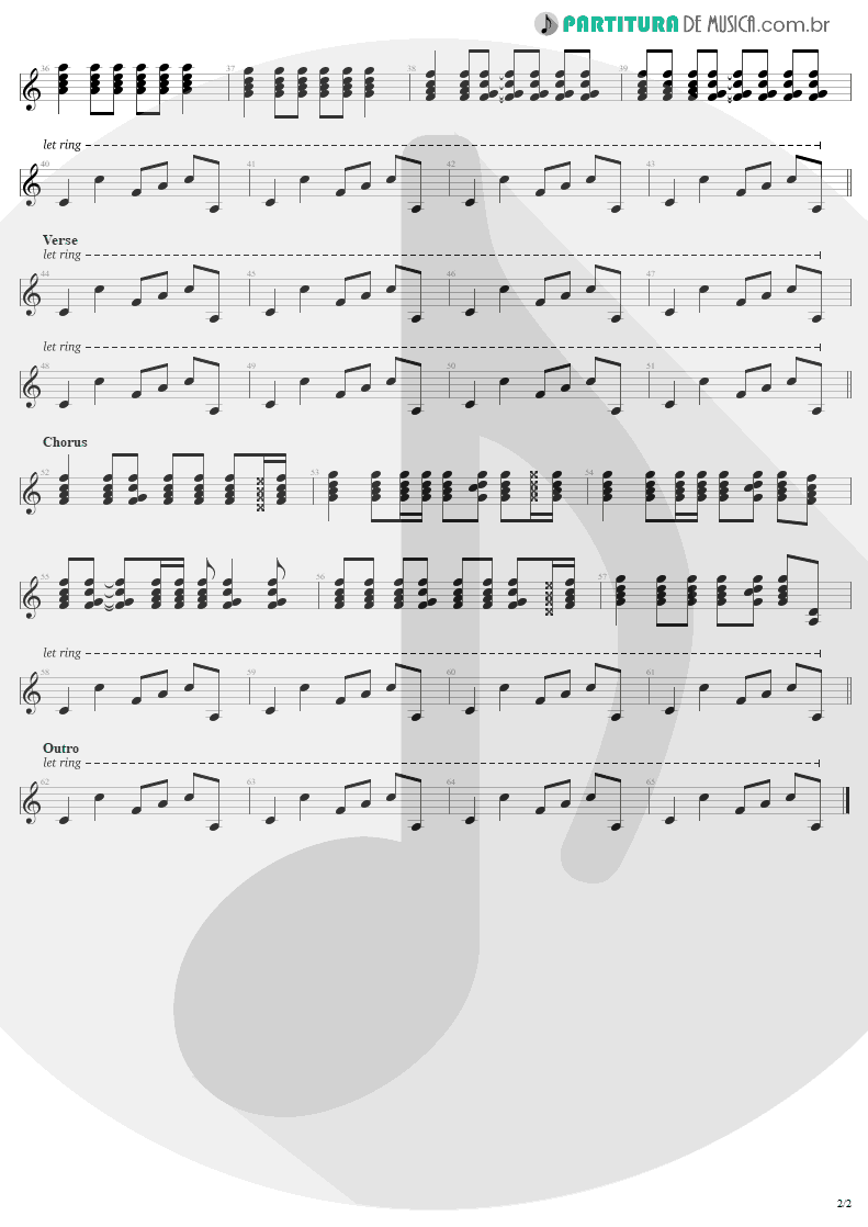 Partitura de musica de Guitarra Elétrica - Angel Of Harlem | U2 | Rattle and Hum 1988 - pag 2