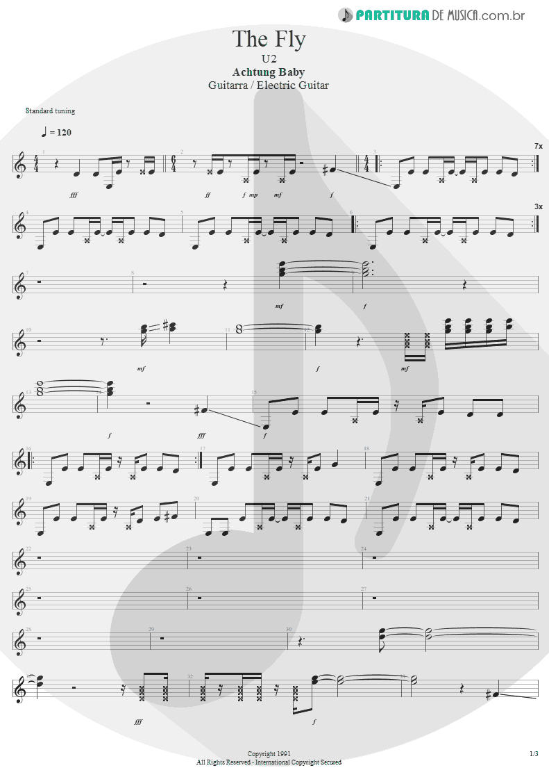 Partitura de musica de Guitarra Elétrica - The Fly | U2 | Achtung Baby 1991 - pag 1