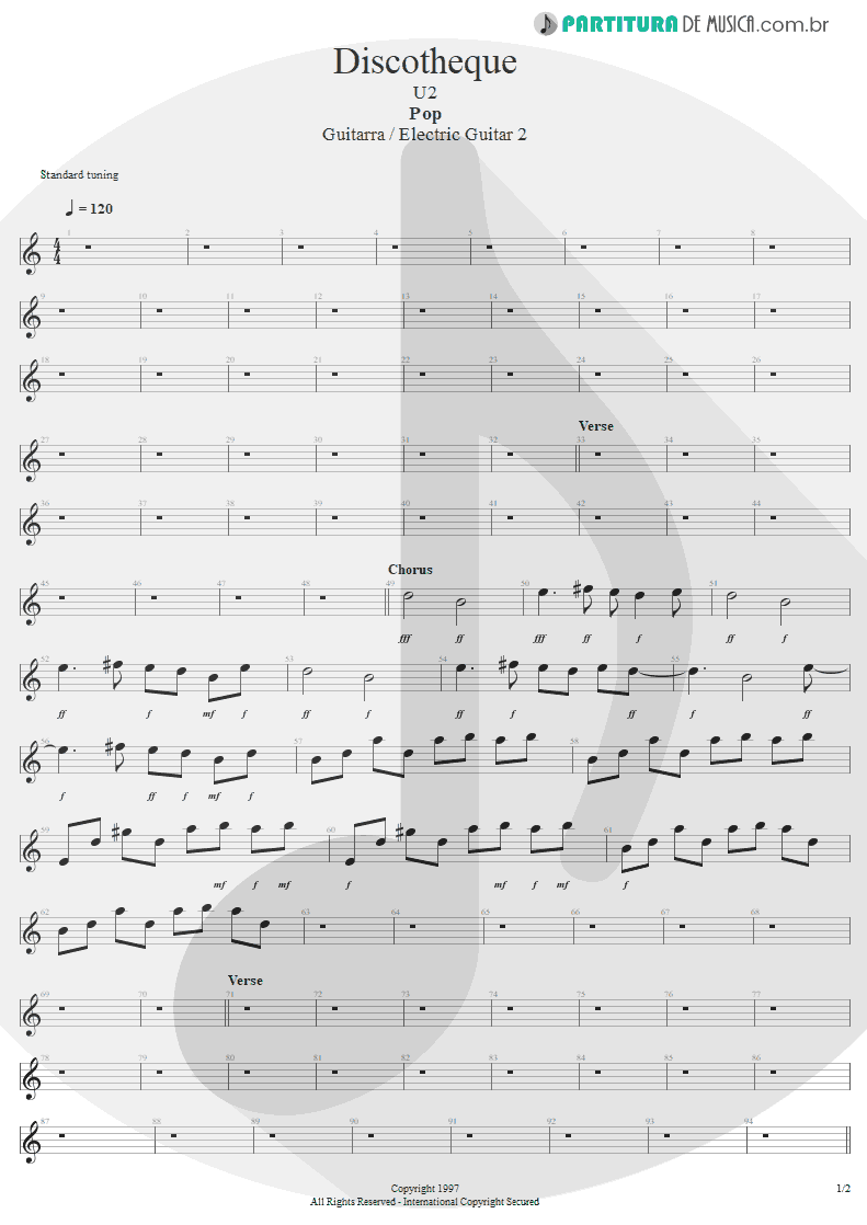 Partitura de musica de Guitarra Elétrica - Discotheque | U2 | Pop 1997 - pag 1