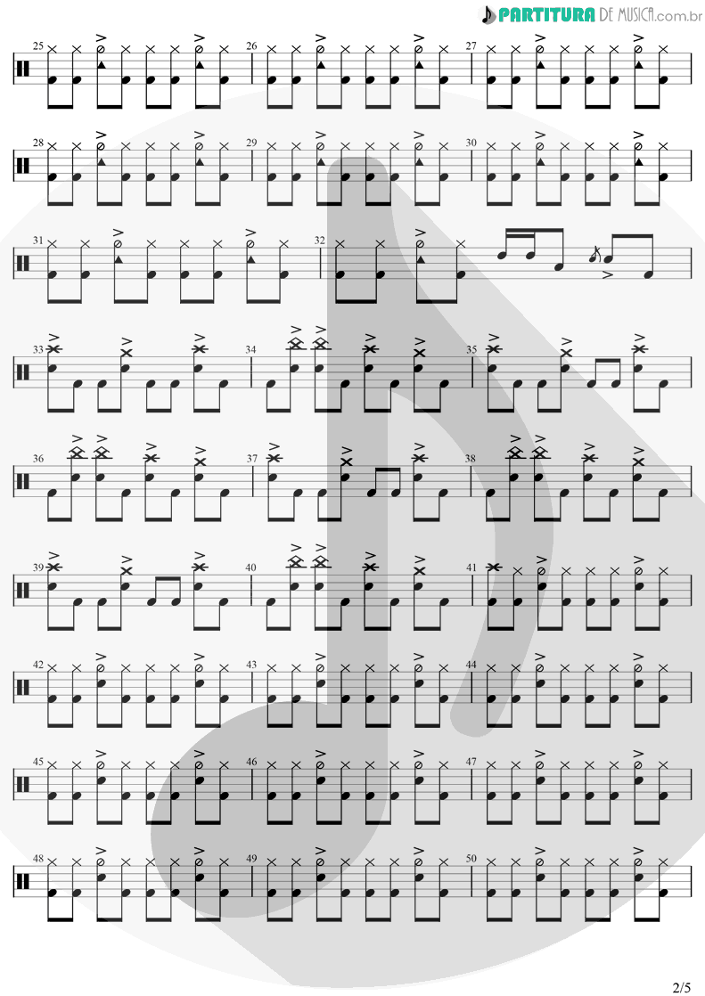 Partitura de musica de Bateria - Beautiful Day | U2 | All That You Can't Leave Behind 2000 - pag 2