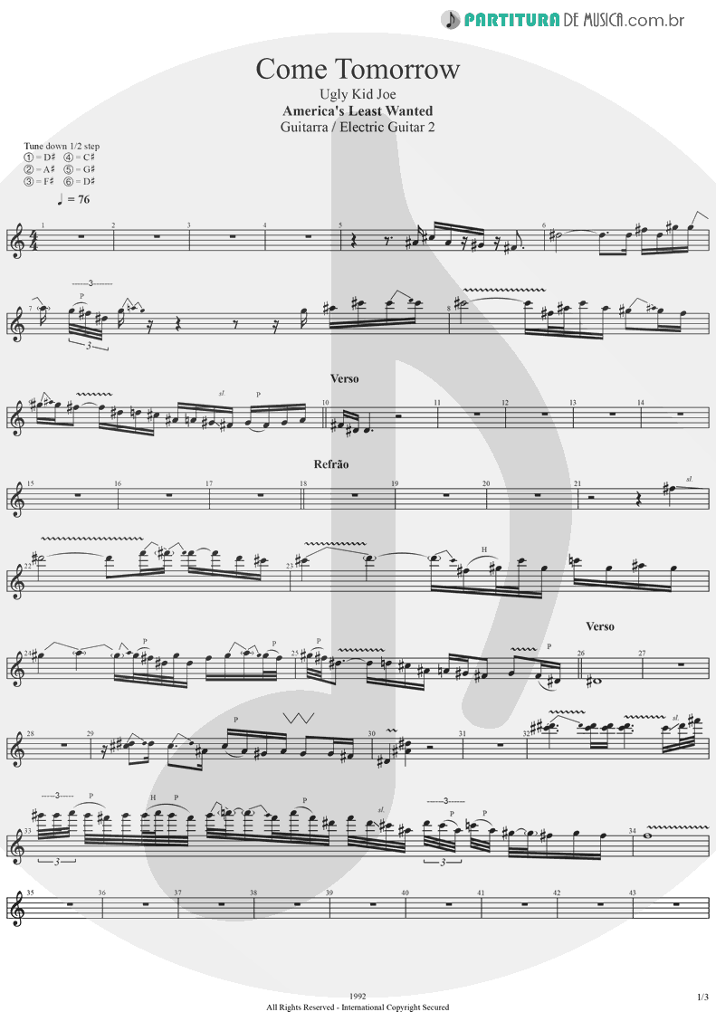 Partitura de musica de Guitarra Elétrica - Come Tomorrow | Ugly Kid Joe | America's Least Wanted 1992 - pag 1