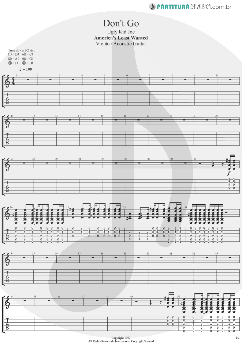 Tablatura + Partitura de musica de Violão - Don't Go | Ugly Kid Joe | America's Least Wanted 1992 - pag 1