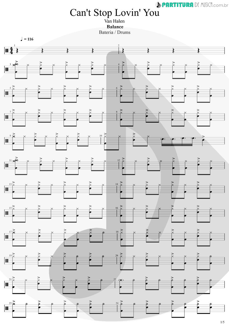 Partitura de musica de Bateria - Can't Stop Lovin' You | Van Halen | Balance 1995 - pag 1