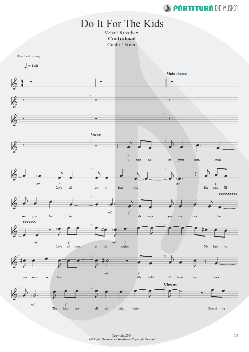 Partitura de musica de Canto - Do It For The Kids | Velvet Revolver | Contraband 2004 - pag 1