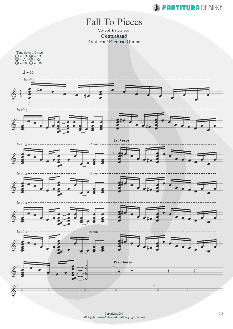 Partitura de musica de Guitarra Elétrica - Fall To Pieces | Velvet Revolver | Contraband 2004 - pag 1