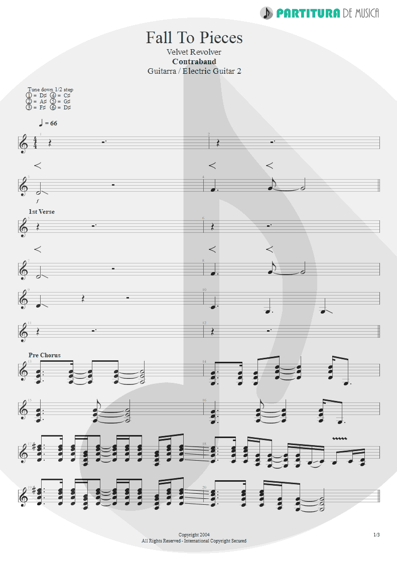 Partitura de musica de Guitarra Elétrica - Fall To Pieces | Velvet Revolver | Contraband 2004 - pag 1