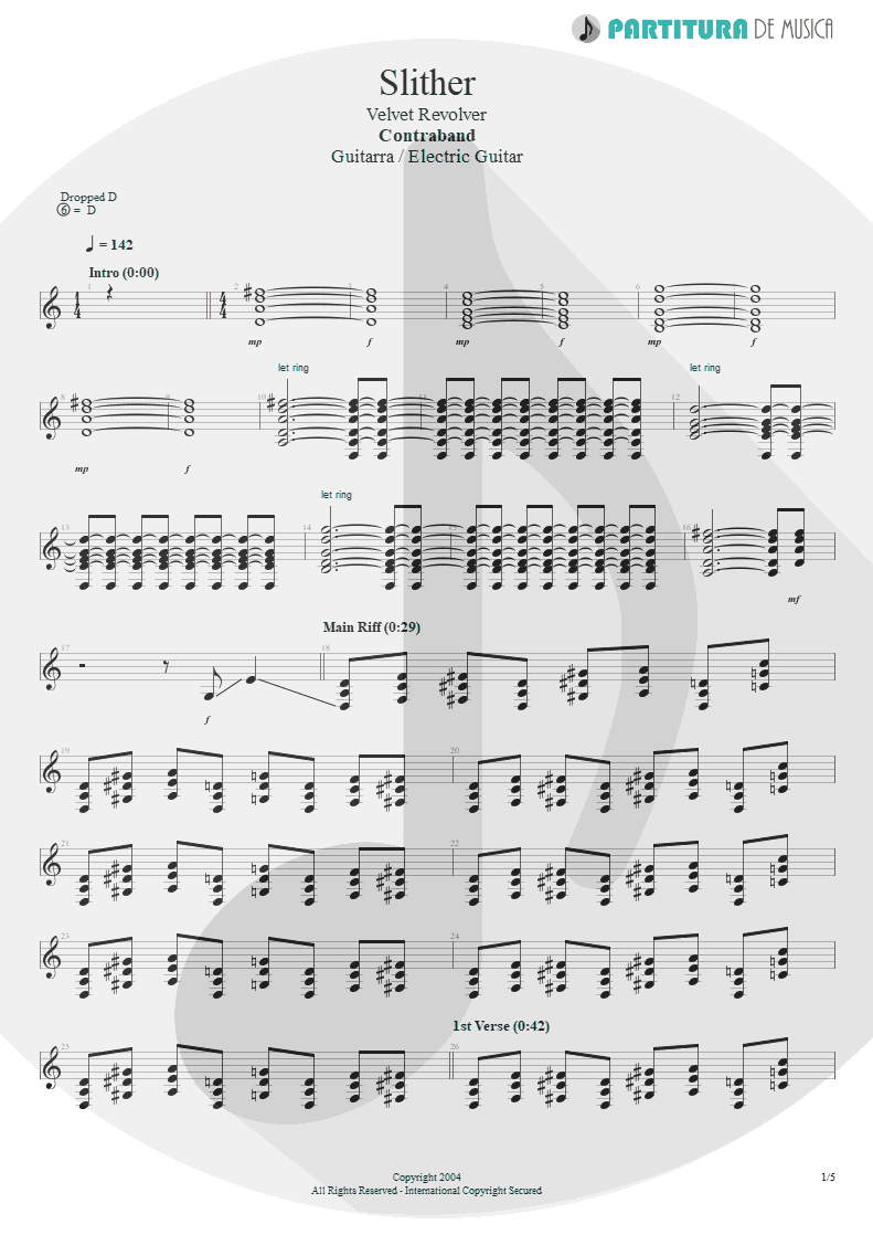 Partitura de musica de Guitarra Elétrica - Slither | Velvet Revolver | Contraband 2004 - pag 1