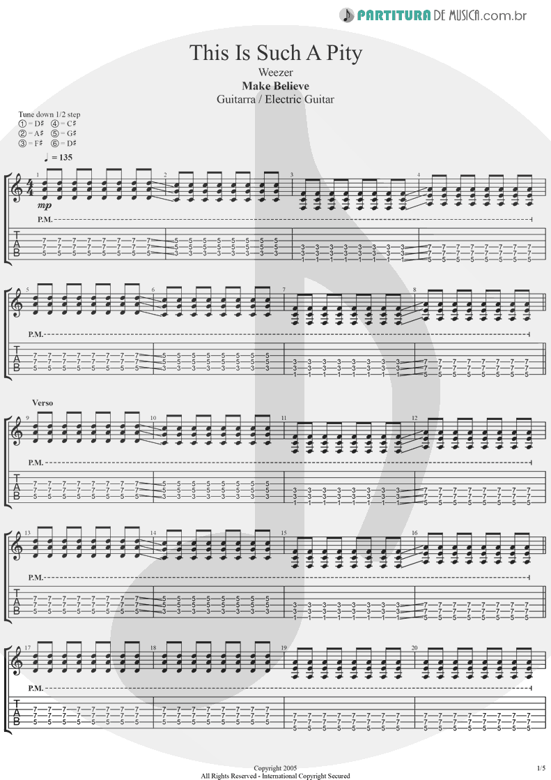 Tablatura + Partitura de musica de Guitarra Elétrica - This Is Such A Pity | Weezer | Make Believe 2005 - pag 1