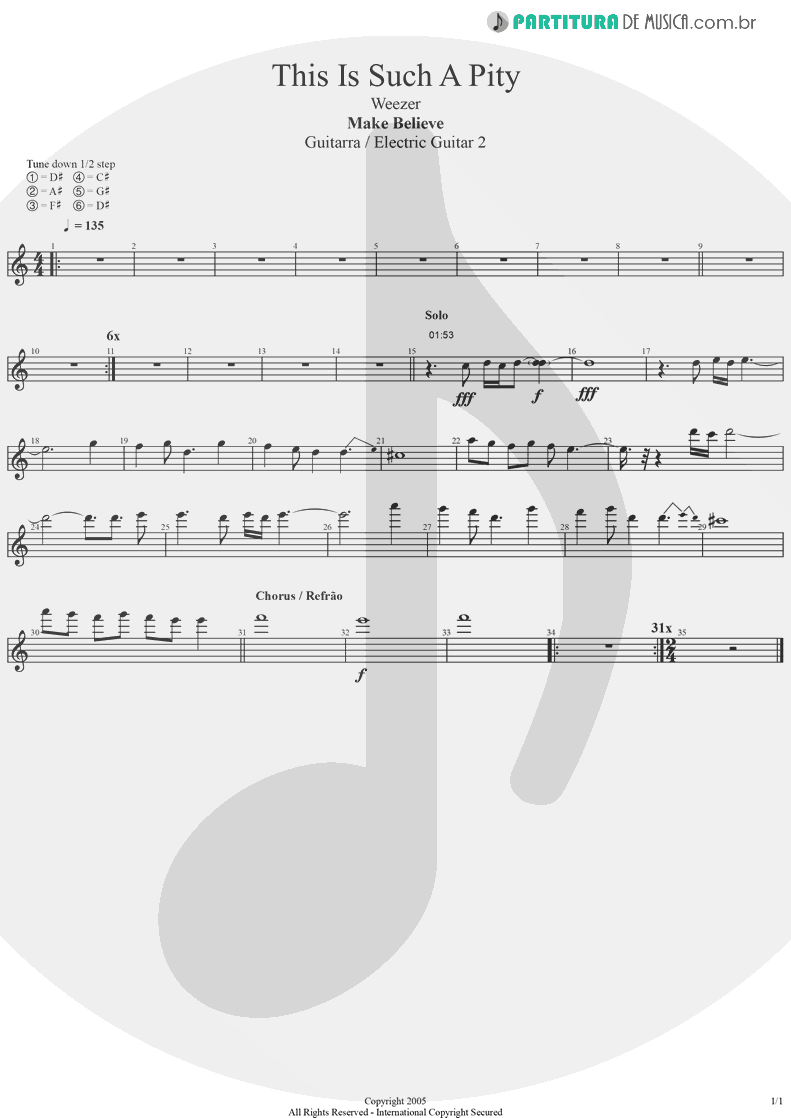 Partitura de musica de Guitarra Elétrica - This Is Such A Pity | Weezer | Make Believe 2005 - pag 1