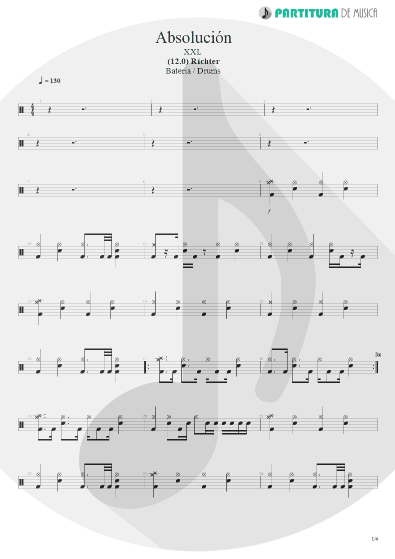 Partitura de musica de Bateria - Absolución | XXL | (12.0) Richter 2005 - pag 1